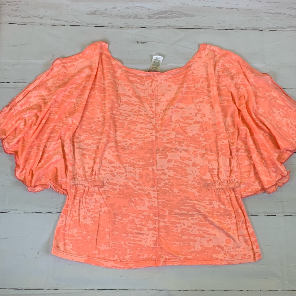 summer orange cropped top tee t-shirt Large bat cut sleeve comfort elastic beach